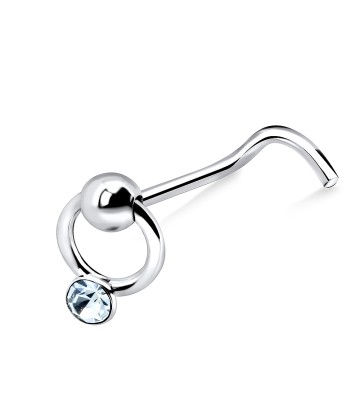 Stone Ring Silver Curved Nose Stud NSKB-40